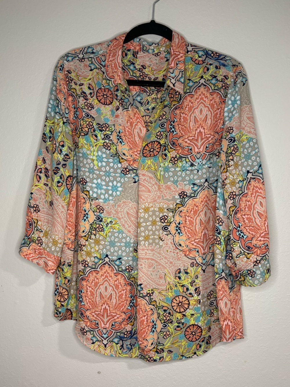 Relaxed Coral Paisley Print Tunic Blouse